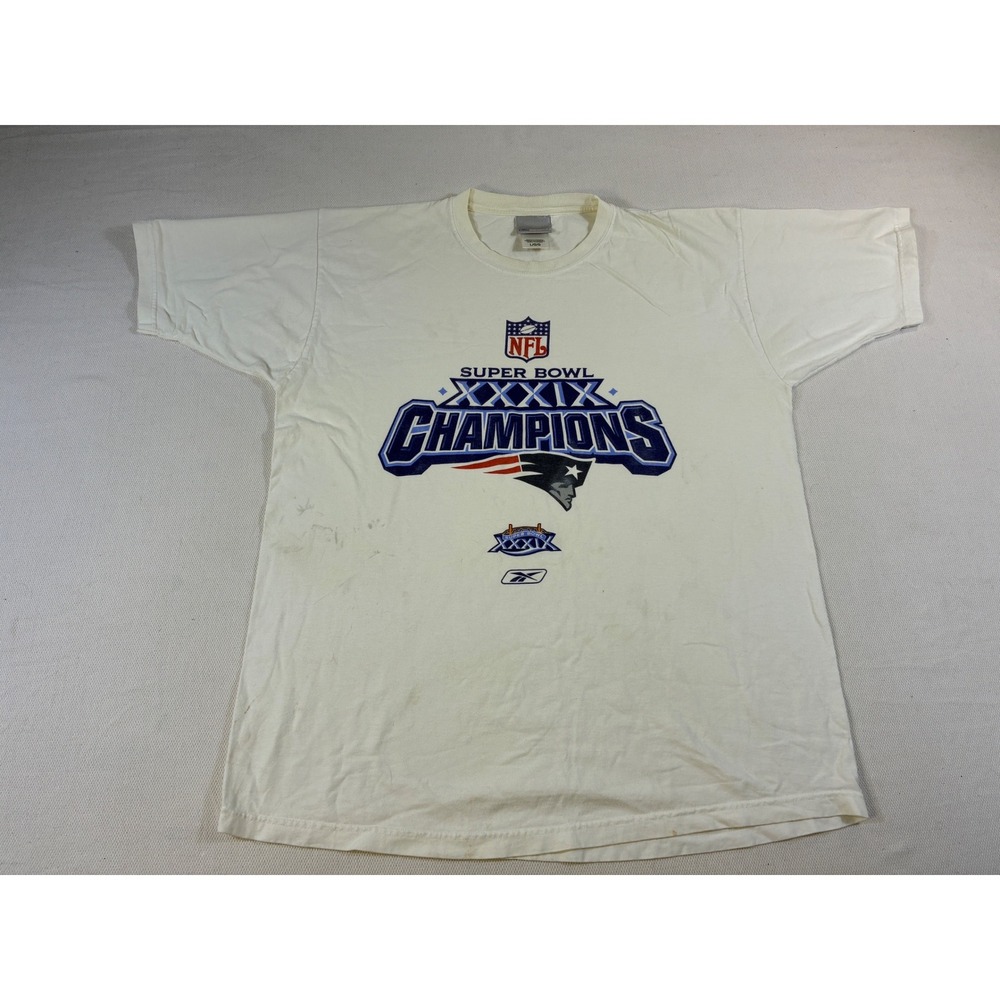 Vintage Reebok New England Patriots Super‎ Bowl XXXIX Champions White T-Shirt L